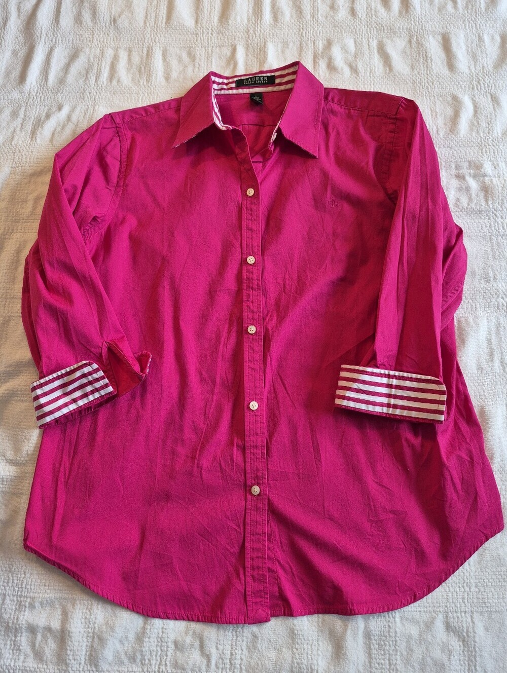 Lauren Ralph Lauren women's Large deep pink 3/4 sleeve blouse EUC